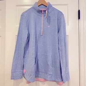 Vineyard Vines 🐳 BNWT Pouch Pocket Jersey 1/4 Zip in Marlin. Women’s Large